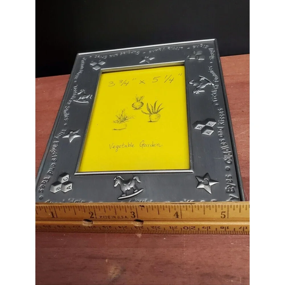 Vintage Baby Themed Picture Frame in Brushed Metal Finish Embossed Baby's Room